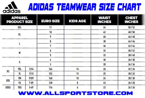 adidas youth size chart